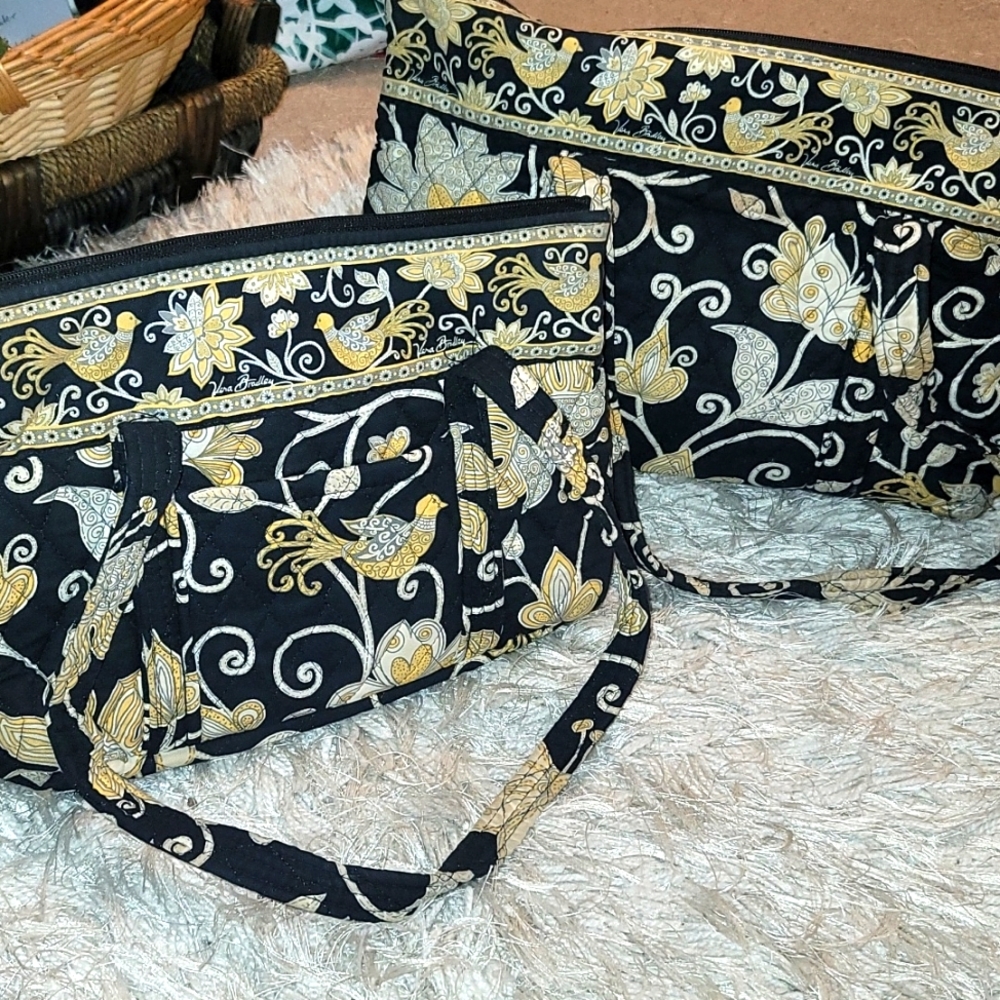 Vera Bradley Black and Gold Floral Quilted Tote Set